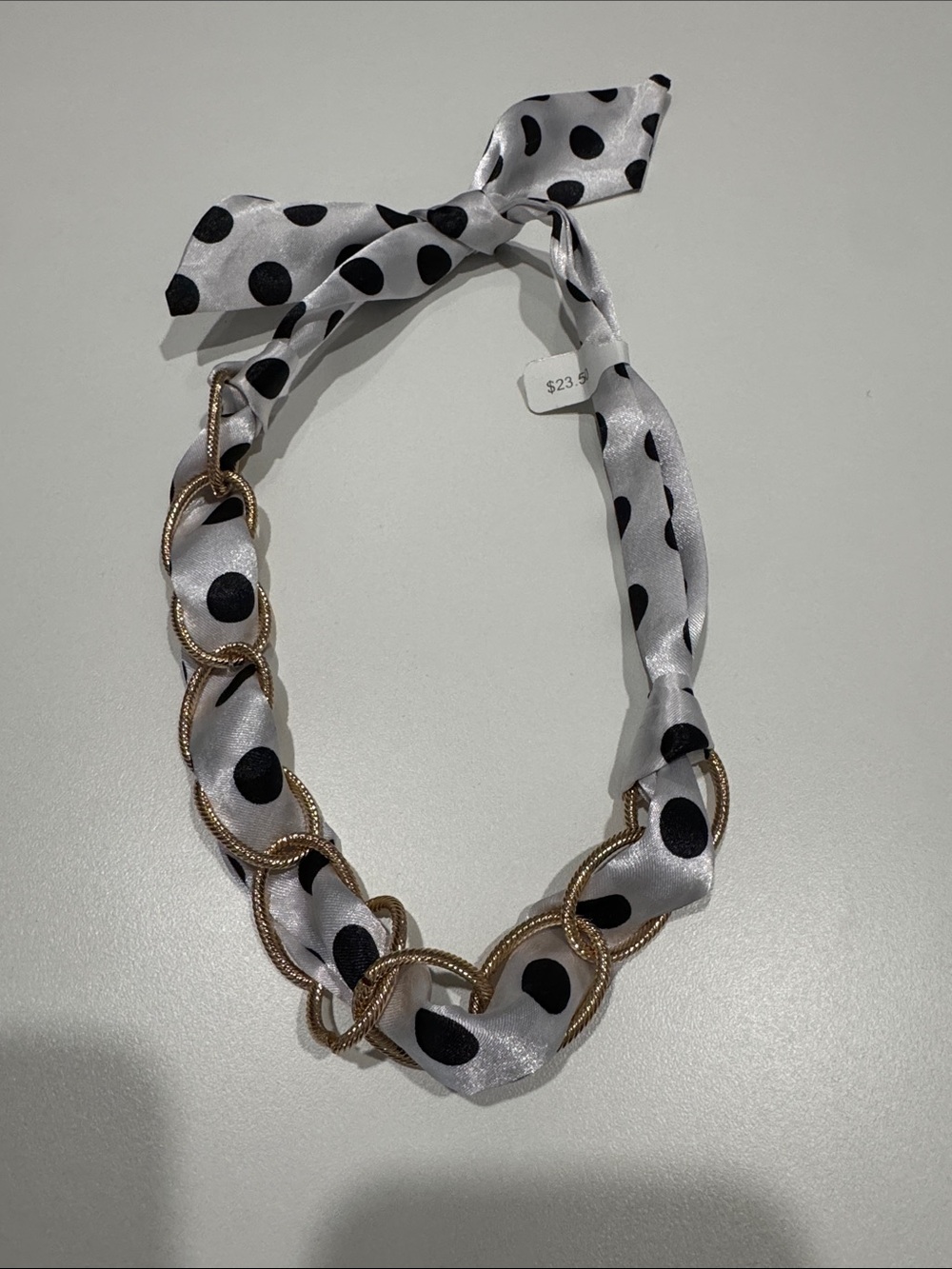 Polka Dot Satin Chain Necklace - Black & White